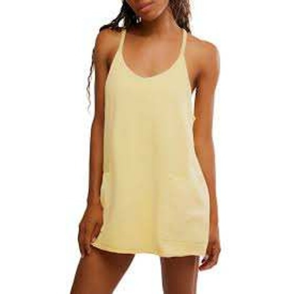 Free People Movement Hot Shot Mini Dress Yellow Racerback Athletic Romper L